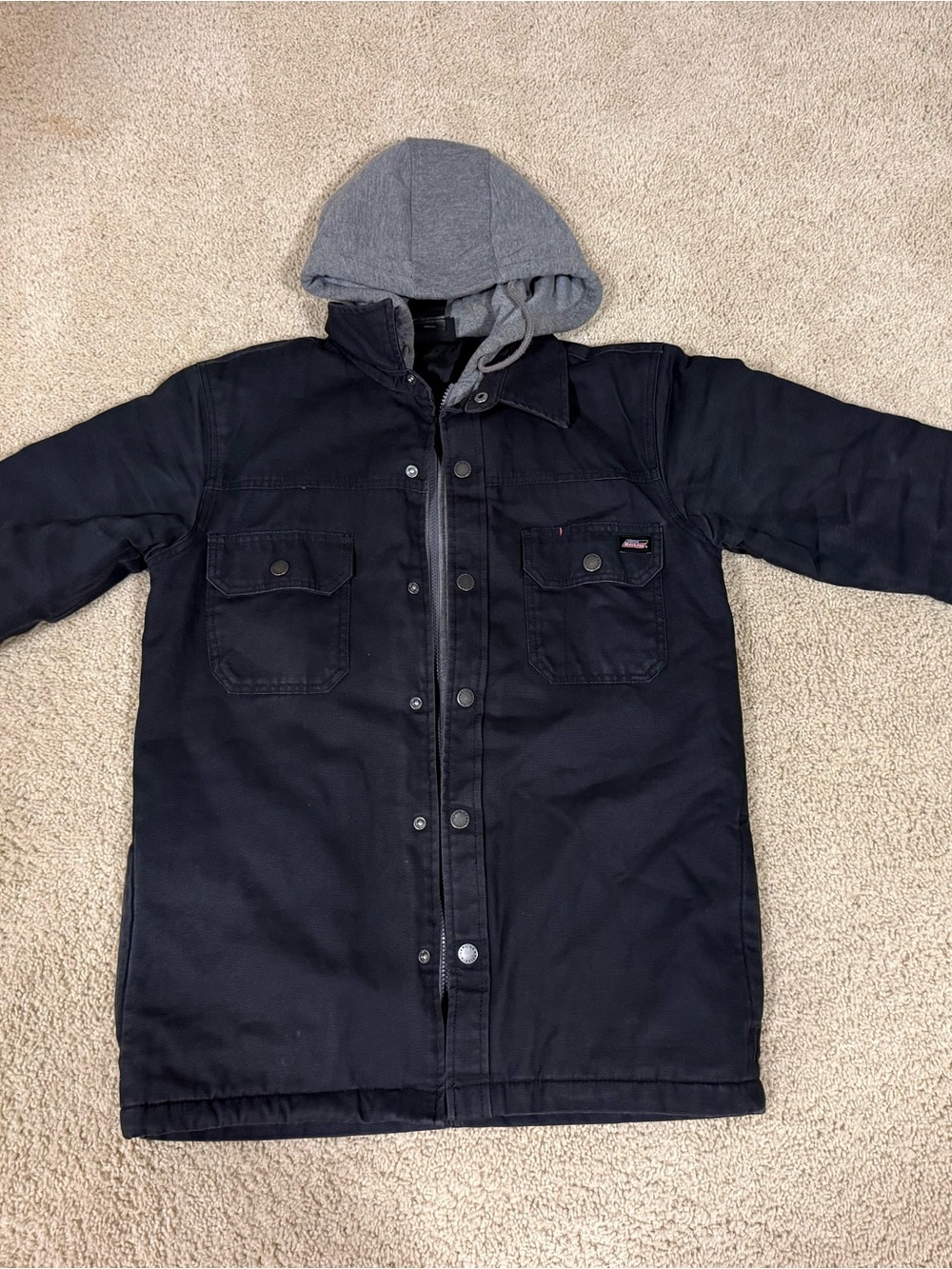 Dickies Jacket Mens Small Black Canvas Hoodie Layer Zip Up  Workwear Quilt Lined